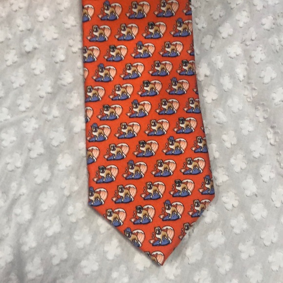 Tommy Hilfiger Orange Silk Tie Surfing Bulldogs - Picture 12 of 12